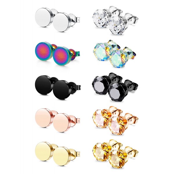 Jstyle 10 Pairs Stainless Steel Stud Earrings for Women Girls CZ Ear Piercing 18G 3-8mm - CJ1858MSOO5