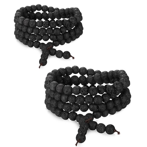 FUNRUN JEWELRY Beaded Bracelets for Men Women Lava Rock Stone Prayer Mala Bracelet Necklace Elastic - CR185Q3H4K3
