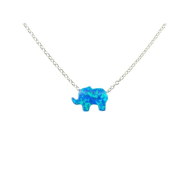 Blue Opal Elephant 925 Sterling Silver Necklace. Baby Lucky Elephant Necklace - CM129G1UB77