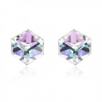 3.5 mm Light Blue-Purple Fashion Crystal Cube .925 Sterling Silver Stud Earrings - CV11QGQQKLH