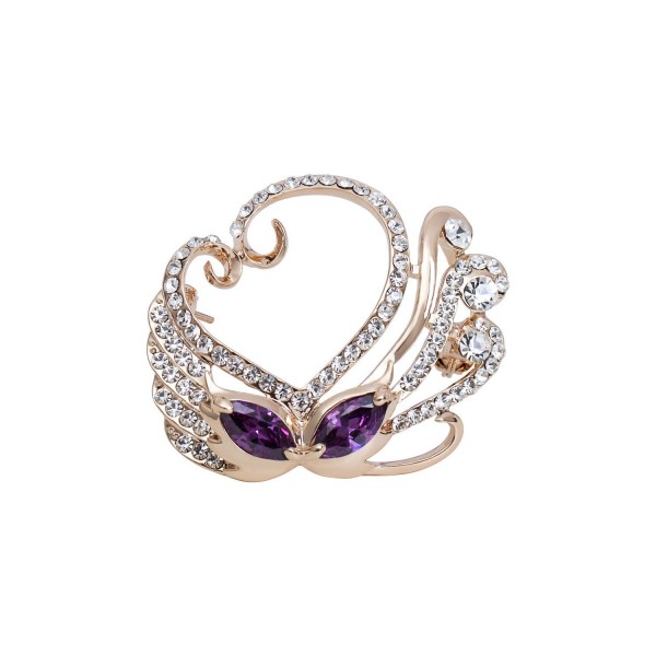 Elegant Jewelry Gold-tone Purple Cubic Zircon Swan Love Heart Souvenir Present Brooch Mother's Pin - C01280MJHHN