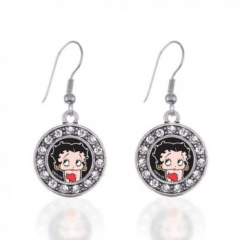 Betty Boop Circle Charm Earrings French Hook Clear Crystal Rhinestones - CF124BV9R9P