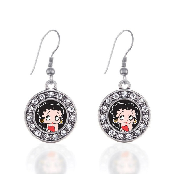 Betty Boop Circle Charm Earrings French Hook Clear Crystal Rhinestones - CF124BV9R9P