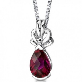 Created Ruby Pendant Necklace Sterling Silver Rhodium Nickel Finish 2.25 Carats Pear Shape - CX113RDDCP9