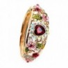 Women Heart Austrian Crystal Enamel Rose Flower Leaf Bangle Bracelet Gold Plated 5 colors - Red - CC1855EKK93