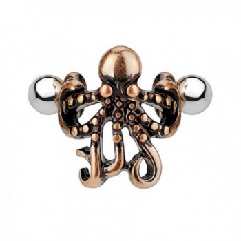 BodyJ4You Earring Cuff 16G Pierced 1.2mm Steampunk Octopus Rose Goldtone Ear Cartilage Helix Piercing Bar - CU18288IIC4