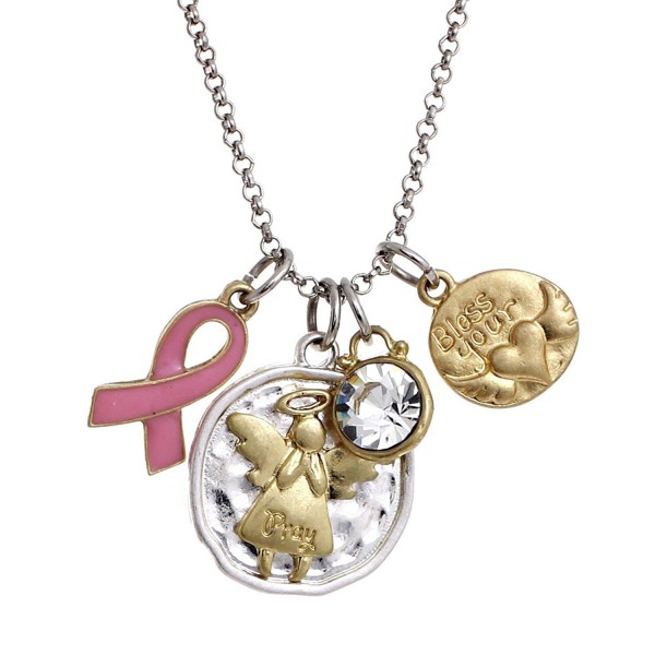 Rosemarie Collections Women's Charm Necklace Breast Cancer Awareness Pink Ribbon "Praying Angel" - CM125RMMP0P
