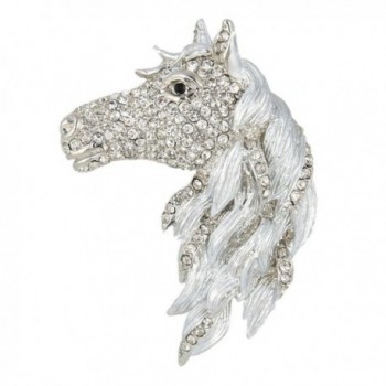 EVER FAITH Austrian Crystal Art Deco Enamel Horse Head Brooch - Silver-Tone Clear - CF11RVJ8PMZ