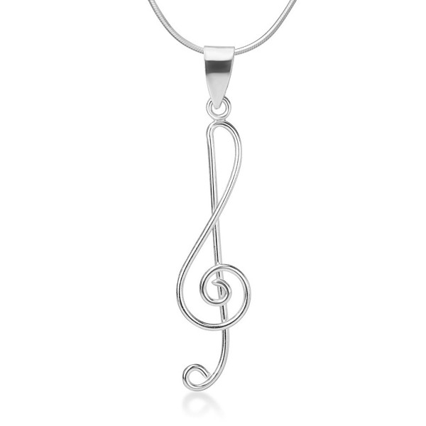 925 Sterling Silver Treble G Clef Musical Note Music Lover Pendant Necklace Silver Chain 18 inches - C21272JTCUH