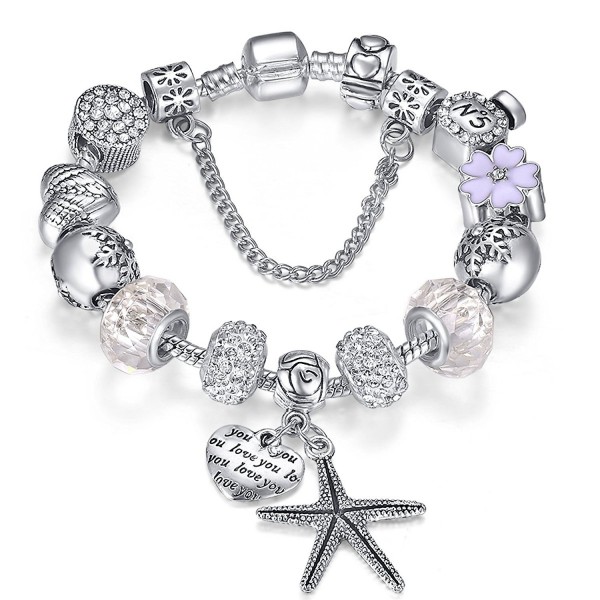 Presentski Silver Plate Charm Bracelet Christmas Gift for Beloved Ones - White 7.9inches - CY12N79QPFW