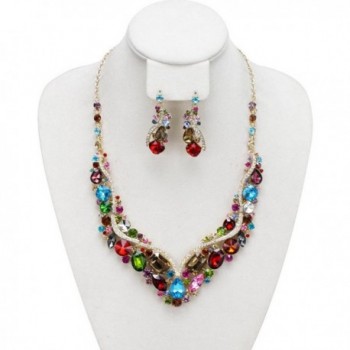 Rhinestone Charm Necklace and Earrings Jewelry Set - Multi/Gold-Tone - CO11VYIJ0ZP