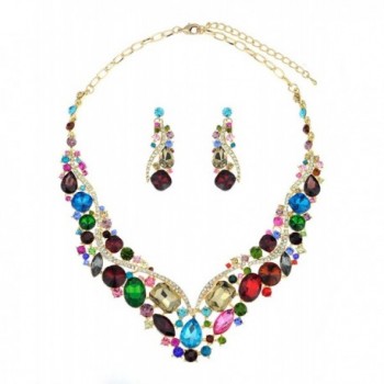 Rhinestone Necklace Earrings Jewelry Gold Tone