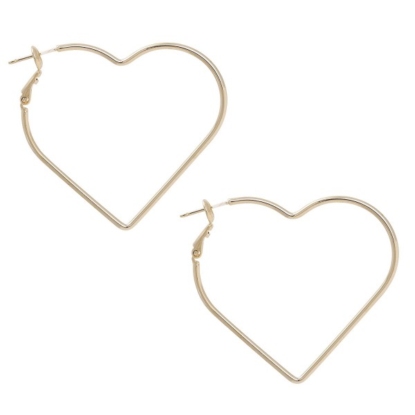 Hear Shape with Gold or Silver Rhodium Plated Hoop Statement Earrings - GOLD COLOR - C91869EMORE