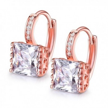 GULICX Fashion Jewelry Rose Gold Electroplated Square Princess Cut Zircon Huggie Hoop Earrings - CX17X6GSCOY