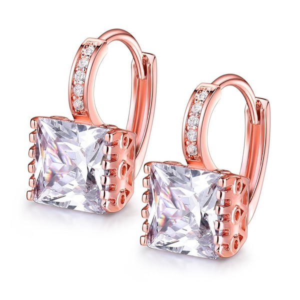 GULICX Fashion Jewelry Rose Gold Electroplated Square Princess Cut Zircon Huggie Hoop Earrings - CX17X6GSCOY