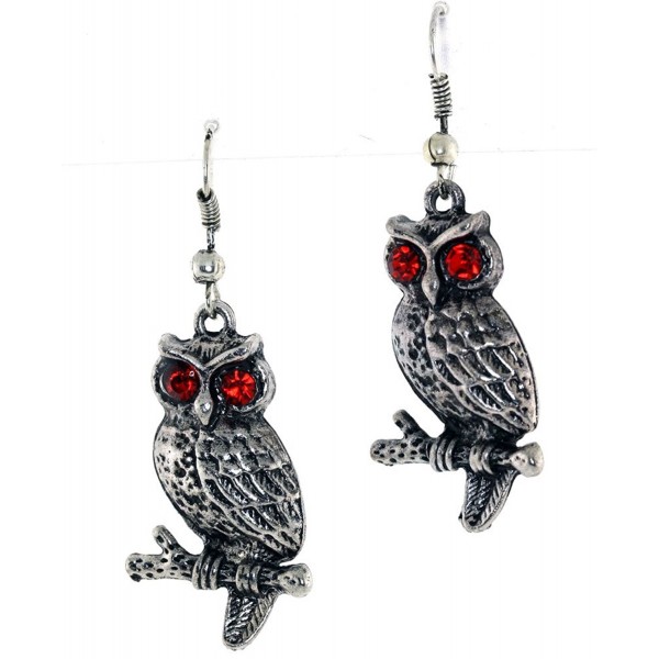 OWL with Simulated Rhinestone Eyes Earrings - Silver-tone Red - C611BFZHEXH