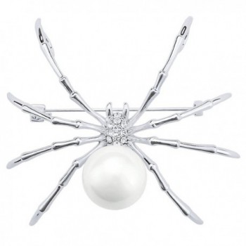 Cute Animal Steampunk Jewelry Clear Crystal Pearl Spider Brooch Women Party Art Deco Pins - Silver-tone - CZ184S8DNEU