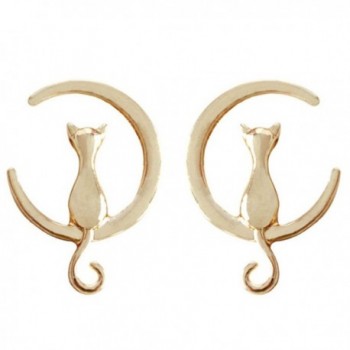 18K Gold Plated Moon shape and lovely cat Women Stud Earrings - CU1878LZU7N