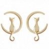 18K Gold Plated Moon shape and lovely cat Women Stud Earrings - CU1878LZU7N