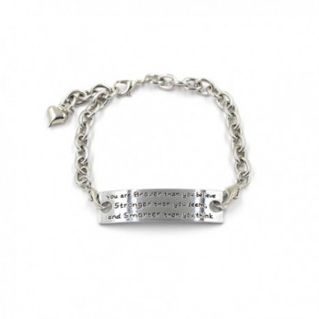 You are Braver Than You Believe Embossed Words Cuff Inspirational Metal Bangle Bracelet with Heart Charm - CS12JPLYLEH