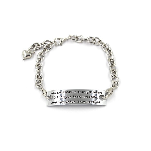 You are Braver Than You Believe Embossed Words Cuff Inspirational Metal Bangle Bracelet with Heart Charm - CS12JPLYLEH