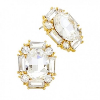 Rosemarie Collections Women's Elegant Oval Crystal Rhinestone Stud Earrings - Gold-Clear Color - CW12N813EIX