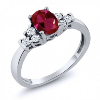 0.92 Ct Oval Red Created Ruby White Topaz 925 Sterling Silver Ring (Available in size 5- 6- 7- 8- 9) - CM11NNNALQP