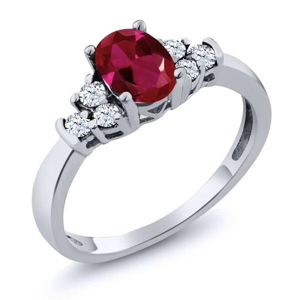 0.92 Ct Oval Red Created Ruby White Topaz 925 Sterling Silver Ring (Available in size 5- 6- 7- 8- 9) - CM11NNNALQP