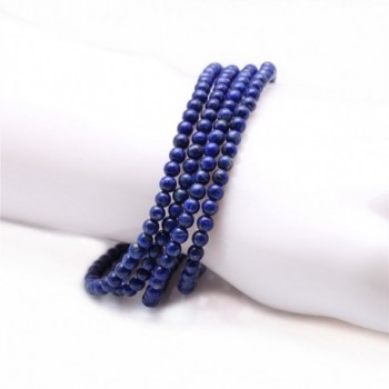 Stunning 4mm Round Stackable Simulated-Lapis Bead Stretchy Bracelet / Necklace 28" - C811XYJJ3DB