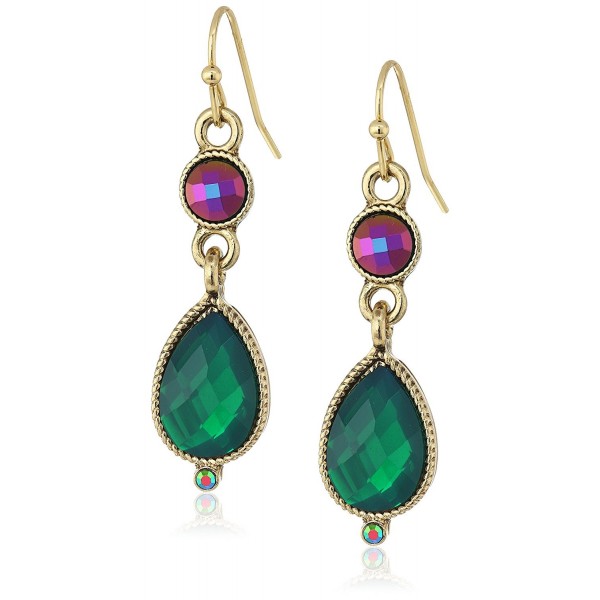 1928 Jewelry Gold-Tone Emerald Green Teardrop Earrings - CS122JYMRBV