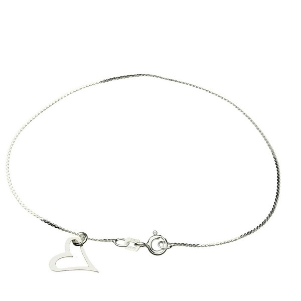 Sterling Silver Heart Charm Serpentine Nickel Free Chain Anklet Italy- 9.5" - C911DYABPT9