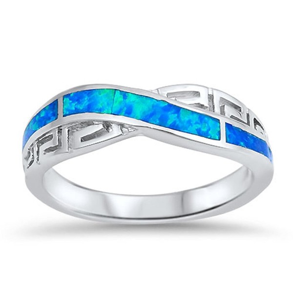 Sterling Silver Greek Key Knot Ring - Blue Simulated Opal - CM12MWYW1ZE