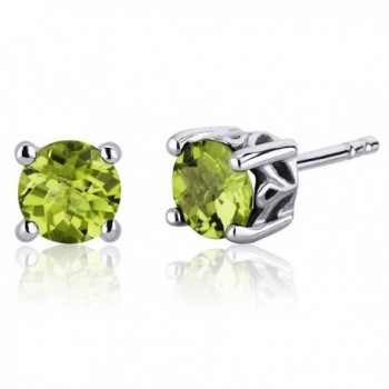 Scroll Design 1.50 Carats Peridot Round Cut Stud Earrings in Sterling Silver Rhodium Nickel Finish - CA116ULJRC7