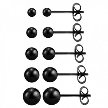 Charisma 20G Stainless Steel Round Ball Studs Earrings 5 Pair Set Assorted Sizes - Black Plated - CC12MZO761N