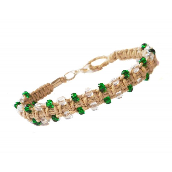 Gorgeous Green Glass Beaded Hemp Bracelet or Hemp Anklet to Choose From - Handmade - C0123HCPAF3