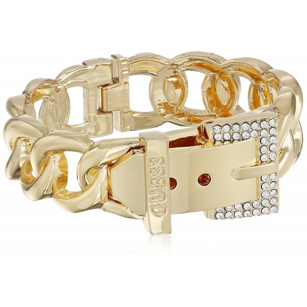 GUESS Womens Buckle Hinge Frozen Chain Bracelet w/ Pave Accent - Gold - CT11J6D1KPD