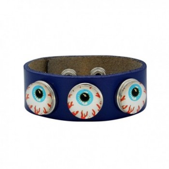 Modern Fantasy Time Restoring Ancient Ways Eyeballs Button Replaceable Leather Wrap Bracelet - Blue - C21268NB2T7