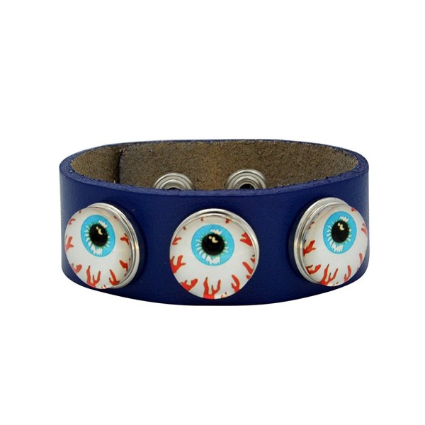 Modern Fantasy Time Restoring Ancient Ways Eyeballs Button Replaceable Leather Wrap Bracelet - Blue - C21268NB2T7