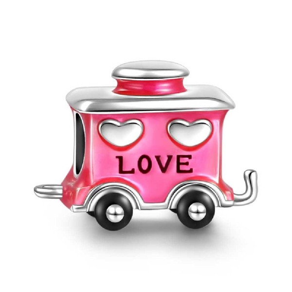 SOUFEEL Love Pink Railway Carriage Charm 925 Sterling Silver Christmas - CU12876B8IX