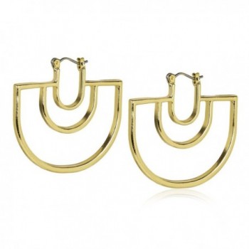 Lux Accessories Goldtone Geo Half Circle Layered Polished Hoop Earrings - CP17YEEZDR2