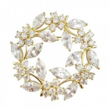 SELOVO Crystal Flower Wedding Wreath Brooch Pin Pendant Cubic Zirconia Gold Tone - CO12KAYIH51