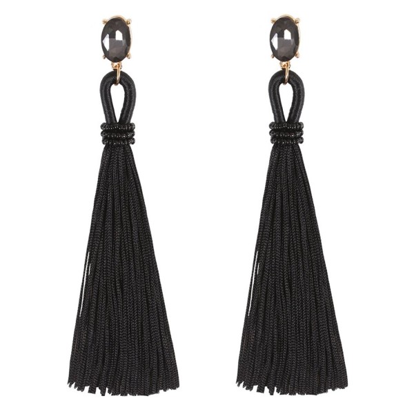 Boderier Tassel Earrings Bohemian Crystal - Black - CG186EAM98C