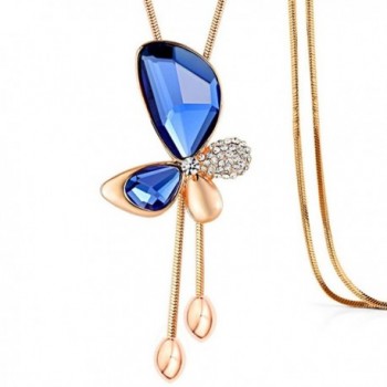 Blingbling Vivid Blue Crystal Butterfly Long Necklace for Women - CZ17YAN9E3S