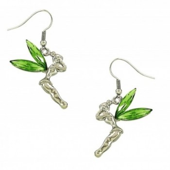 DianaL Boutique Tinkerbell Fairy Earrings Green Crystal Wings Gift Boxed Tinker Bell - CV11MBM0T3Z