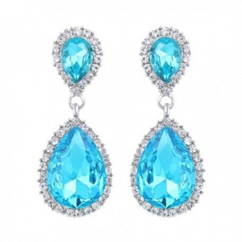 EVER FAITH Women's Austrian Crystal Wedding Tear Drop Dangle Earrings - Sea Blue Silver-Tone - CI11QCZY5Q9