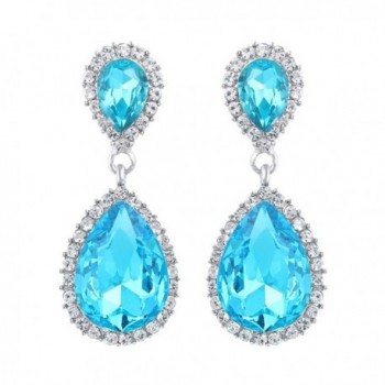 EVER FAITH Women's Austrian Crystal Wedding Tear Drop Dangle Earrings - Sea Blue Silver-Tone - CI11QCZY5Q9