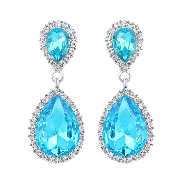 EVER FAITH Women's Austrian Crystal Wedding Tear Drop Dangle Earrings - Sea Blue Silver-Tone - CI11QCZY5Q9