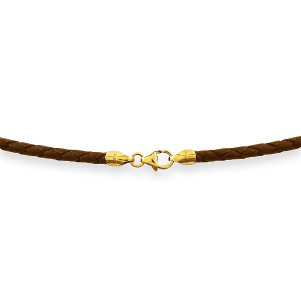 2mm Brown Braided Leather Cord Necklace Choker with 14k Gold Filled Clasp 18" - CX115GGNF5R