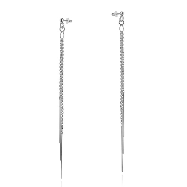 Trio of Cascading Wands Chains .925 Sterling Silver Post Drop Earrings - CW12HETPJAL