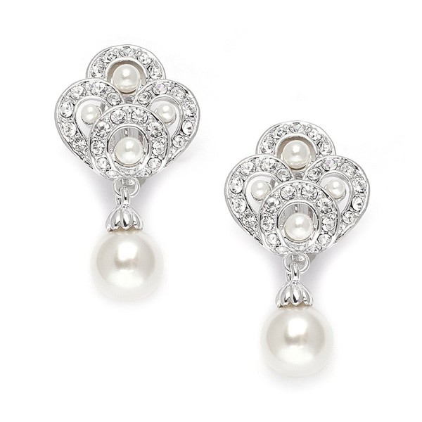 Mariell Vintage Art Deco Pearl Drop Clip On Earrings for Weddings - Nonpierced CZ Bridal Clip Ons - C41295PMY5L